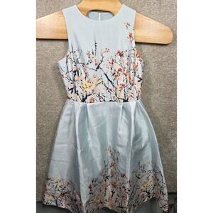 Lai Meng Five Cats Tea Dress Women Sz 4 Blue Cherry Blossom Retro Fit Flare Nwt